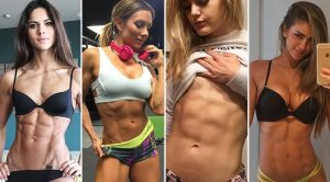 Four girls' abs show.