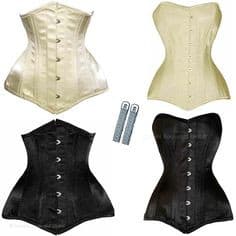 Different kinds of steel boned waist training corsets on the white.