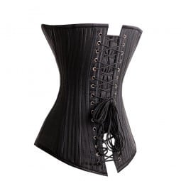 Black waist train corset on white background.