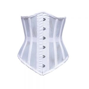 A white underbust long-line corset on white background.