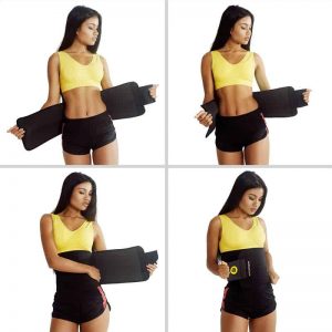 Woman putting on ActiveGear Premium waist trimmer belt