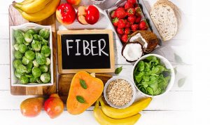 High fiber foods on a wooden background