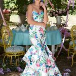 Fitted Floral print strapless corset prom dress