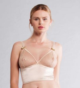 Woman wearing skin color long line bra