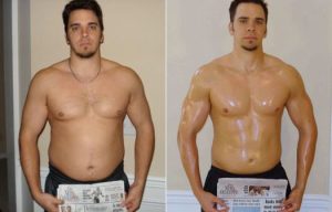 Men waist training before and after