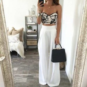 Black and white corset top with long pants