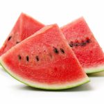 Slice of watermelon on white background.