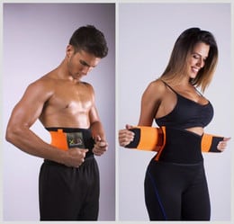 Woman and man wearing workout waist trainer